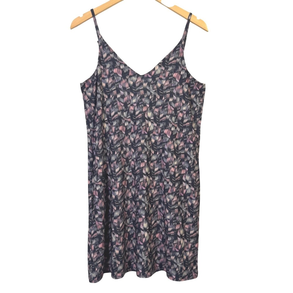 NWT Viereck‎ Mini Dress Medium Abstract Print V-Neck Slip Stretchy Purple Black
